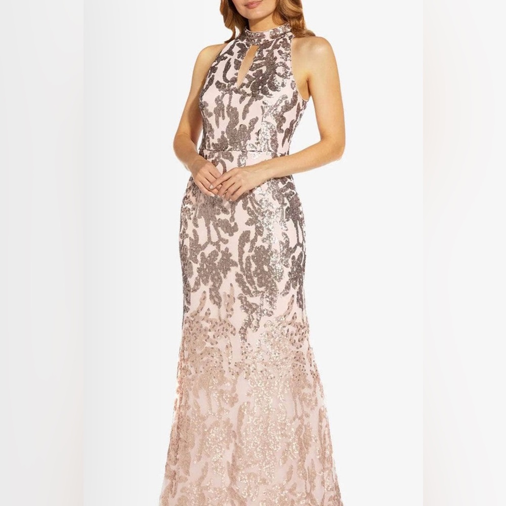 Adrianna Papell - Ombre Sequin Halter Evening Gown
